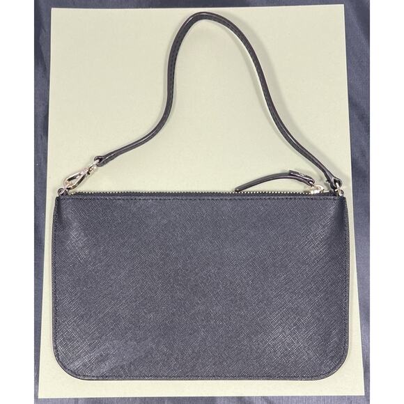 Kate Spade Lolly Newbury Pouch Wallet Wristlet Black Leather Strap Thin Logo - Picture 3 of 14